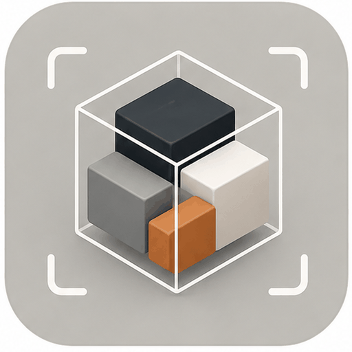 PackPilot app icon: a wireframe cube containing four stacked blocks, one of them clay orange.
